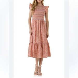 Free the Roses floral smocked midi dress pink XS
